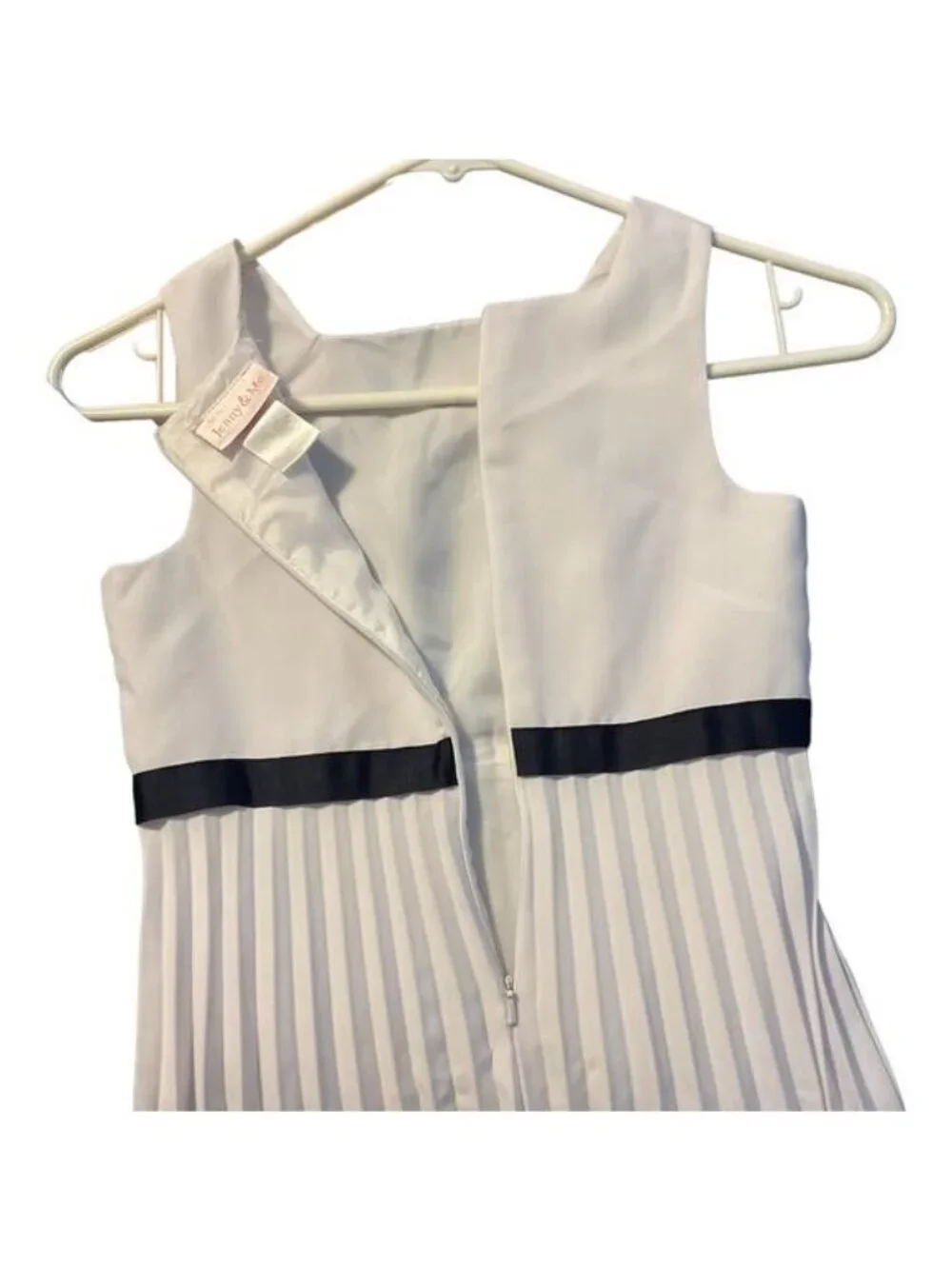 Cream Pleated A Line Dress Navy Bow Accent Coquette Cocktail By Jenny & Me 8